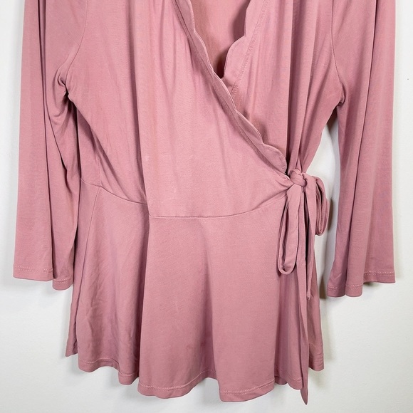 ANTHROPOLOGIE | ERI + ALI SCALLOP RUSTY PINK WRAP TOP - Picture 6 of 14